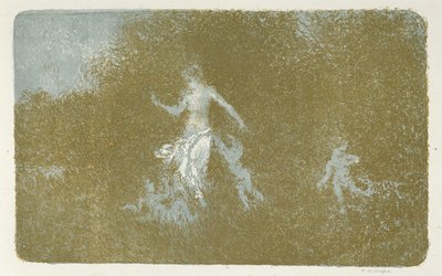 Amour jouant aupres dune nymphe (حب اللعب مع حورية) ، ج. 1900 (الطباعة الحجرية بالألوان) بواسطة كير كزافييه روسيل